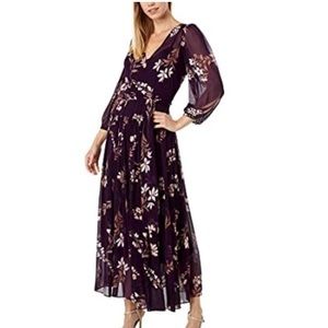 CALVIN KLEIN
Womens Zippered Floral 3/4 Sleeve Surplice Neckline Tea-Length